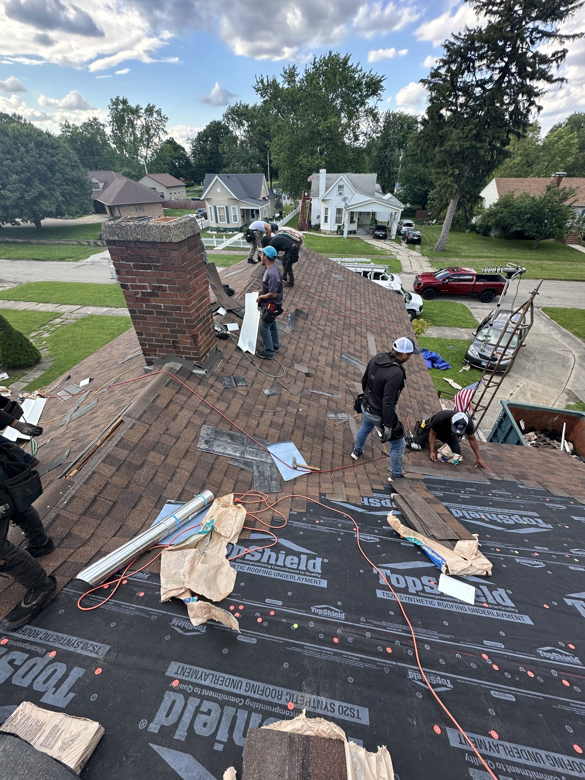 Tear-off in progress: Pantheon Roofing Solutions work in the Champaign, IL area
